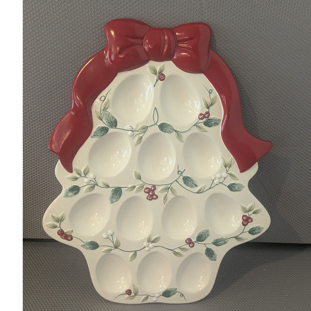 VTG Pfaltzgraff Christmas Tree Deviled Egg Tray Ceramic Holiday Serving Platter